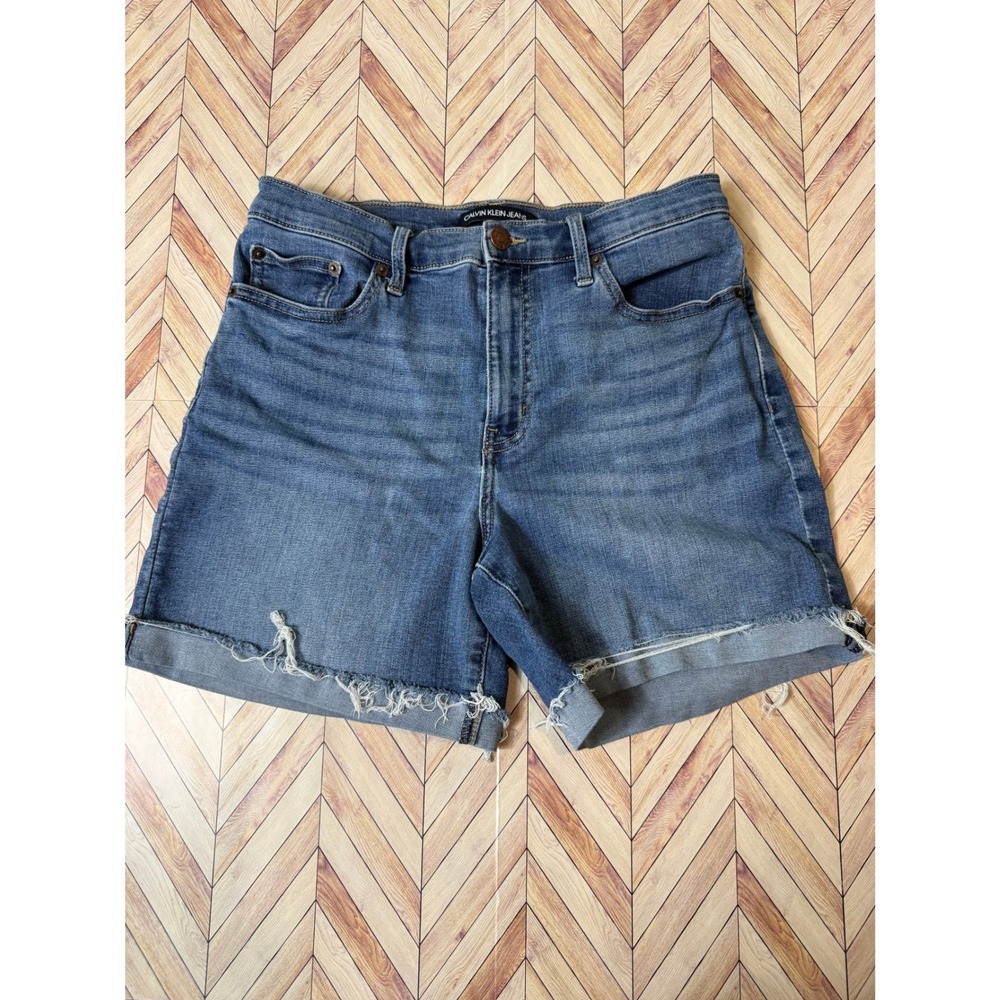 Calvin Klein Jeans Womens High Rise Denim Shorts Medium Wash Repreve Size 6